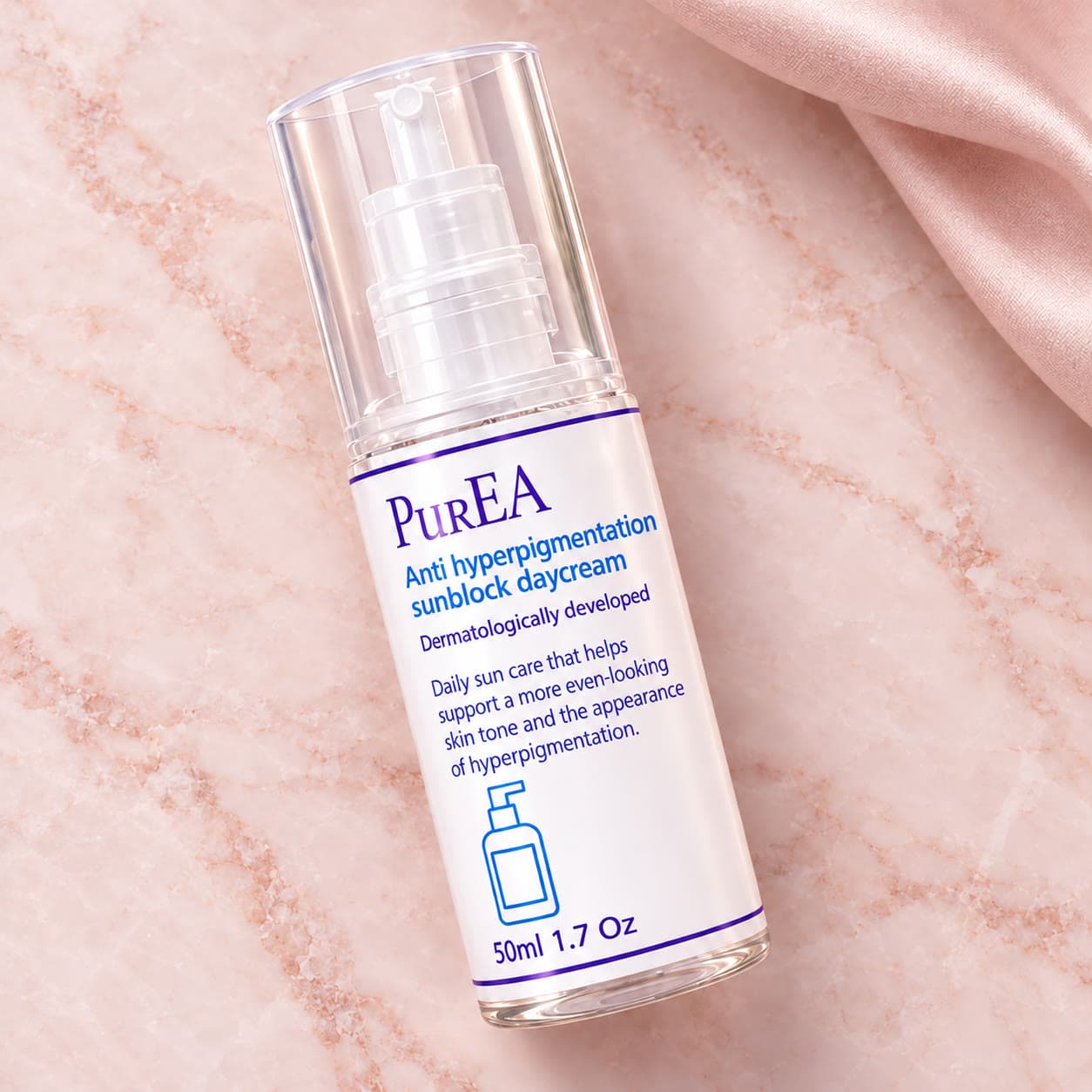 Pure EA Anti Hyperpigmentation Sunblock Day Cream, on a marble surface