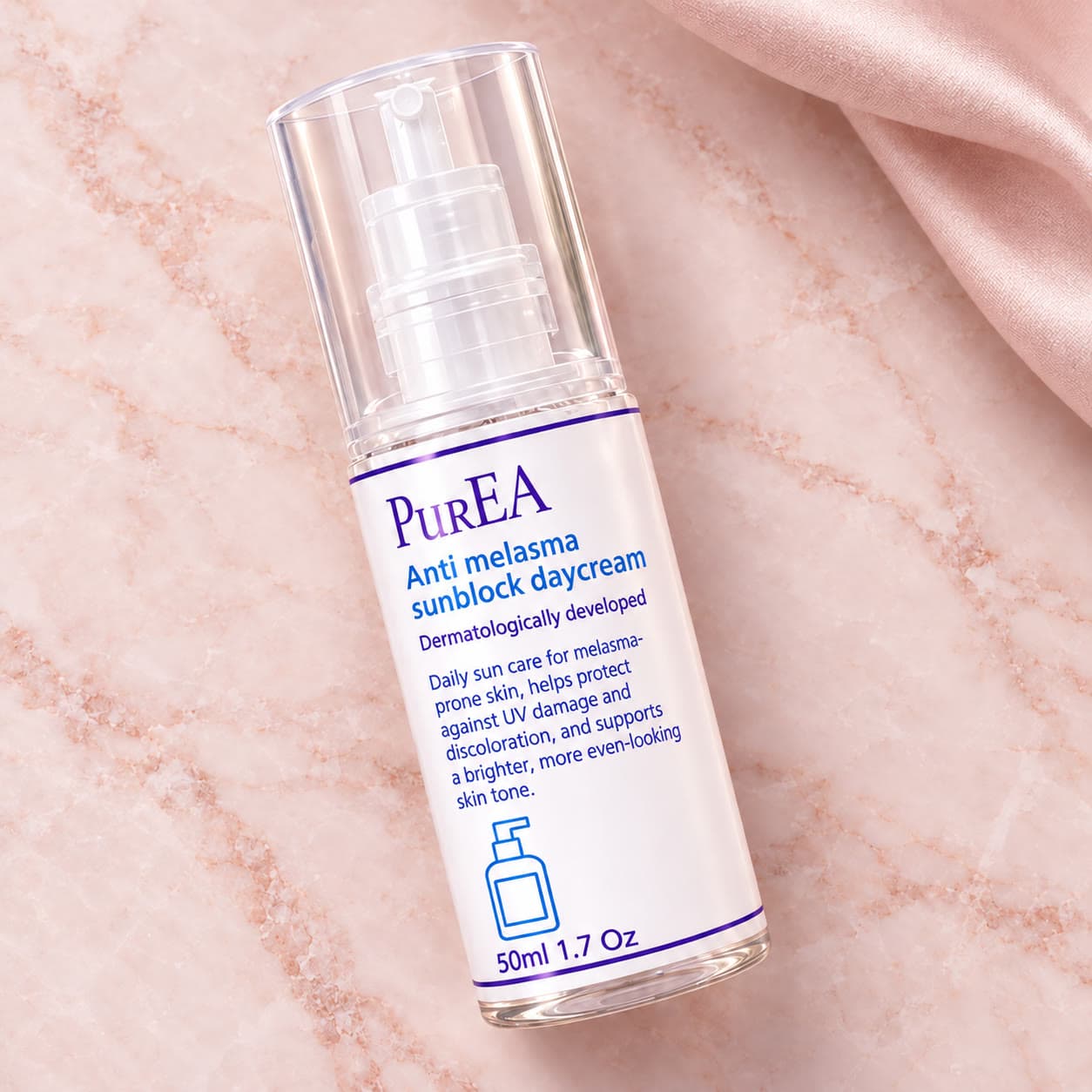 Pure EA Anti Melasma Sunblock Day Cream, on a marble surface