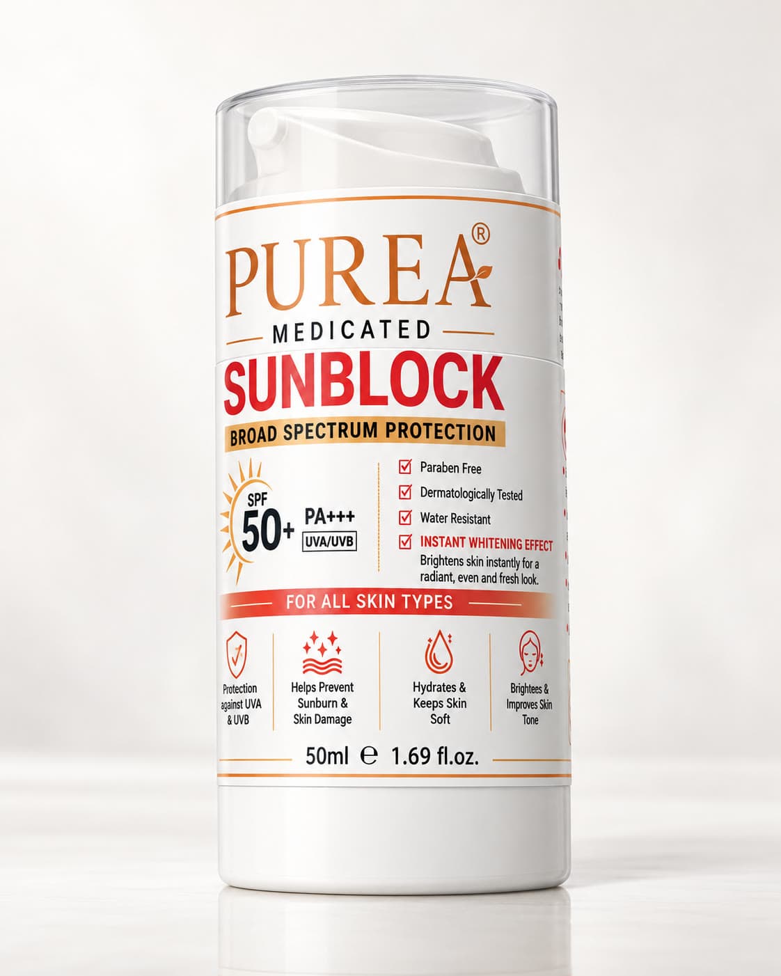 Pure EA Medicated Sunblock SPF 50+, front view