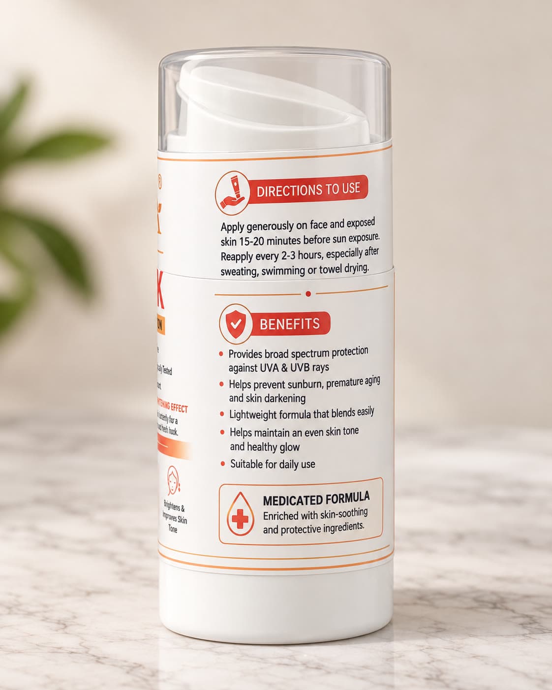 Pure EA Medicated Sunblock SPF 50+, angled view