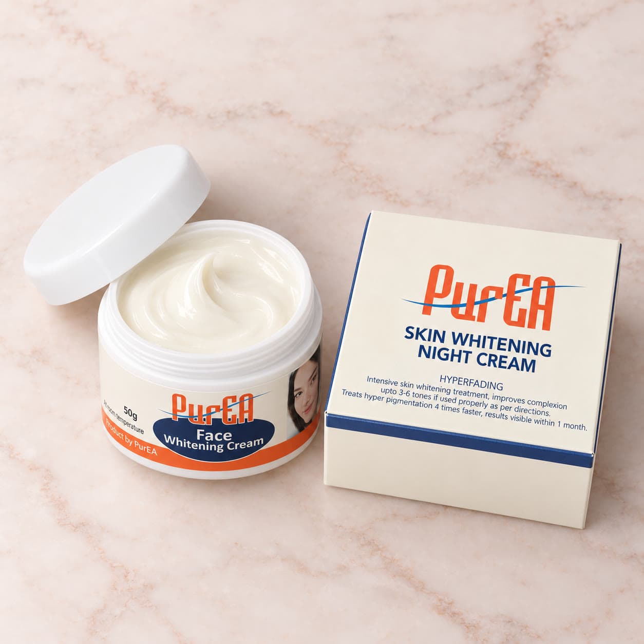 Pure EA Regular Medicated Face Brightening Night Cream, angled view