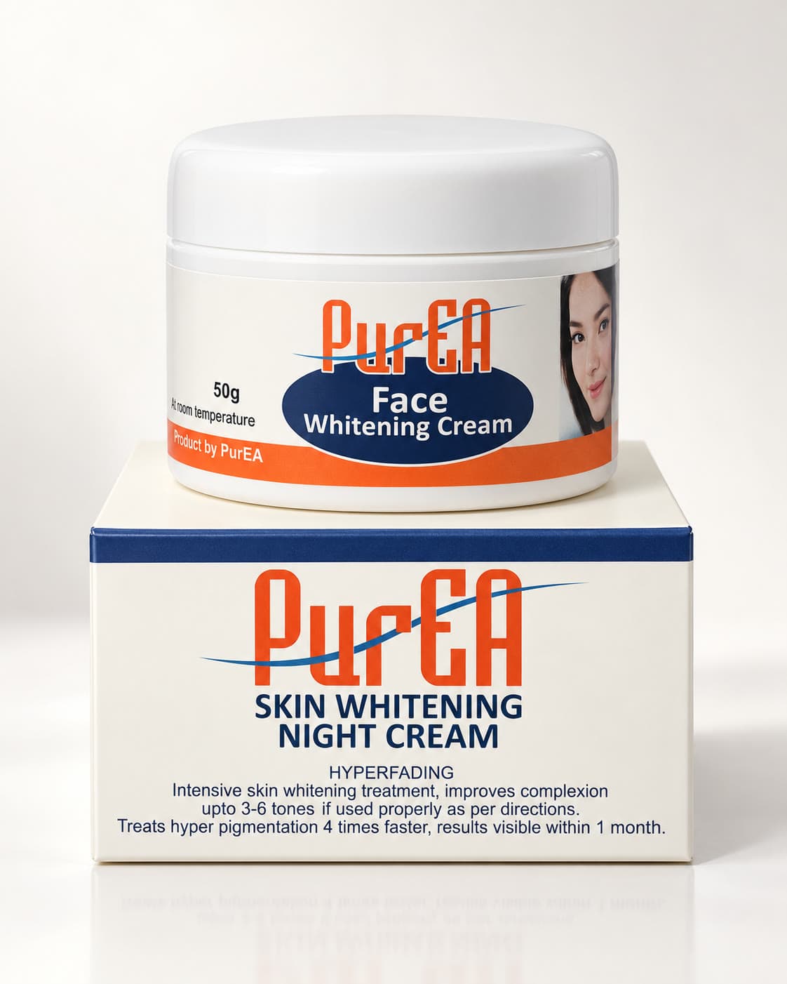 Pure EA Regular Medicated Face Brightening Night Cream, on a marble surface