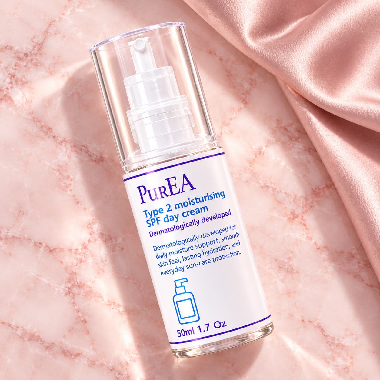 Pure EA Type 2 Moisturising SPF Day Cream, on a marble surface